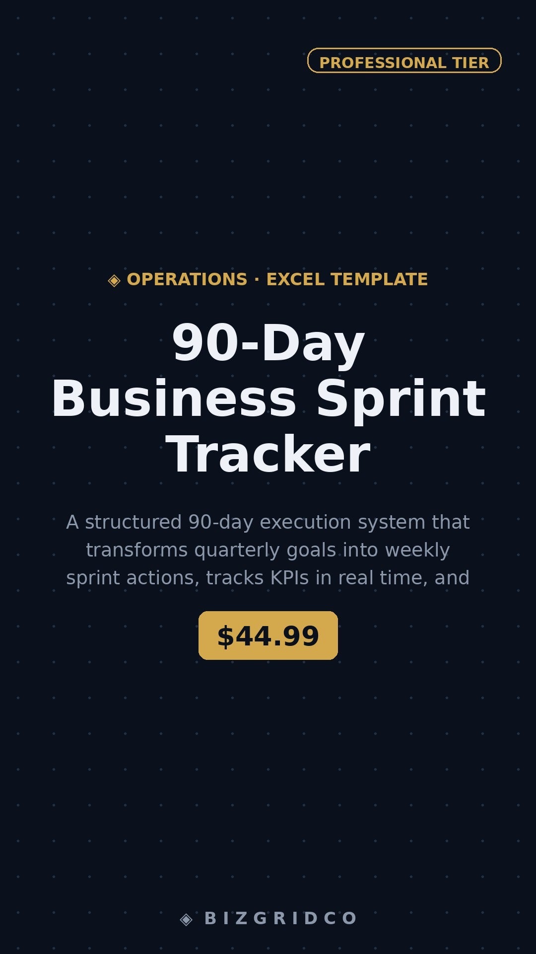 90-Day Business Sprint Tracker | Quarterly Planning System | KPI Dashboard | Small Business Operations Template - BizGridCo.