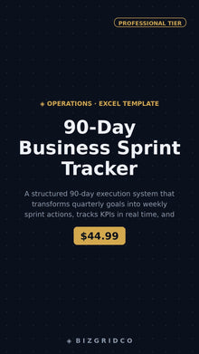 90-Day Business Sprint Tracker | Quarterly Planning System | KPI Dashboard | Small Business Operations Template - BizGridCo.