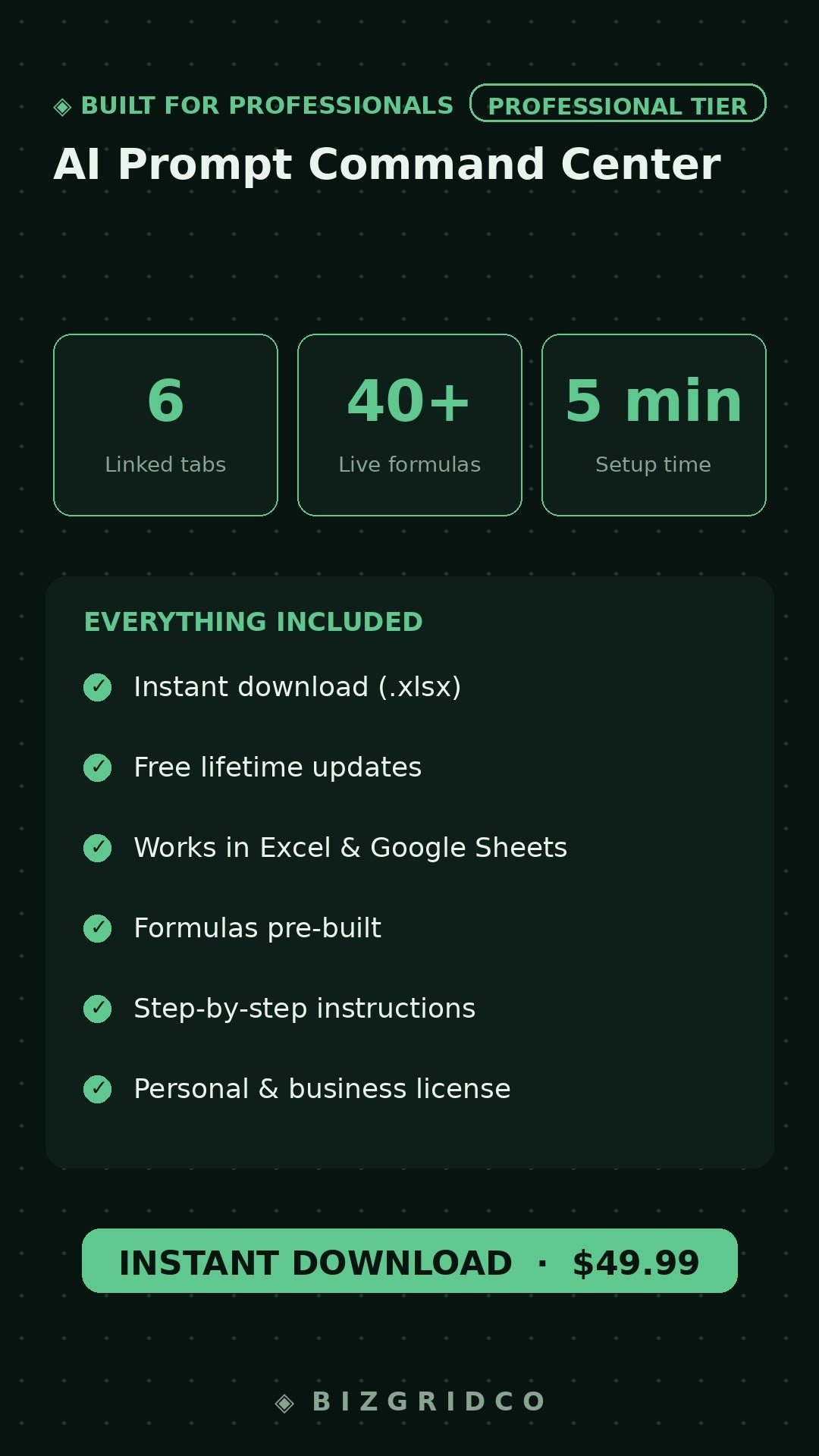 AI Prompt Command Center | Excel System for ChatGPT Claude Gemini | Prompt Library & Workflow Tracker