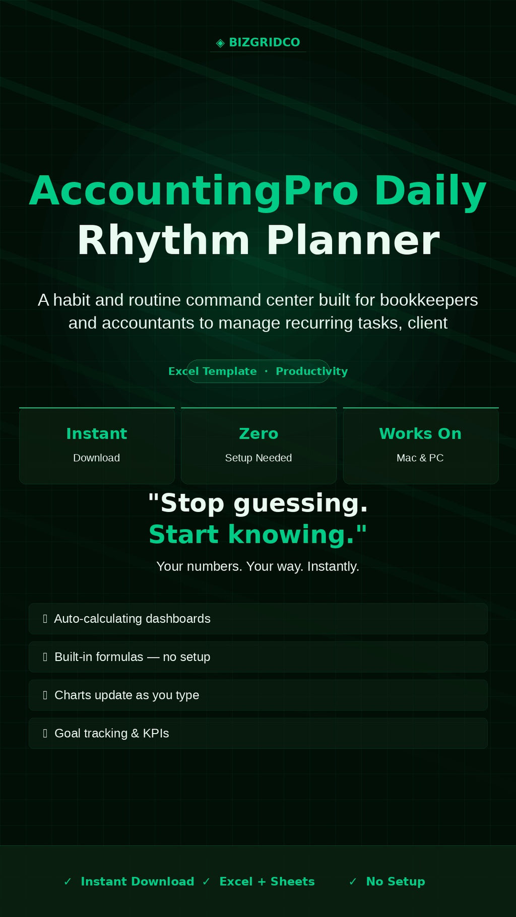 Accountant Daily Planner Spreadsheet | Bookkeeper Productivity Tracker | Month End Close Workflow Template