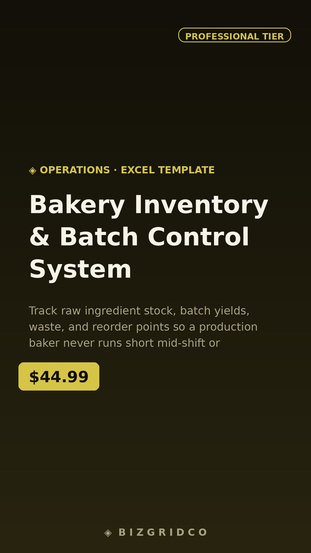 Bakery Inventory & Batch Control System | Ingredient Tracker, Yield Log, Waste & Reorder Template