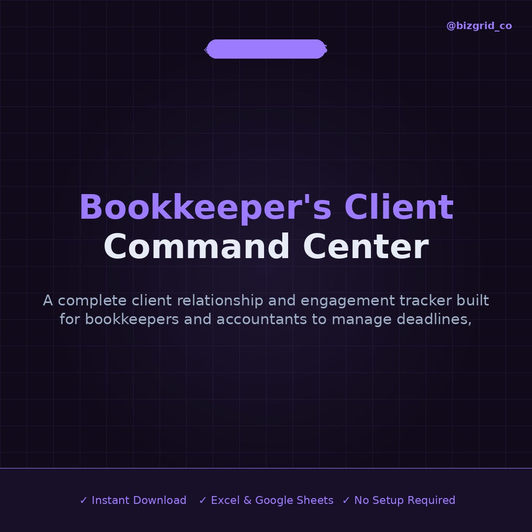 Bookkeeper CRM Client Tracker | Accountant Client Management Excel Template | Billing Deadline Tracker
