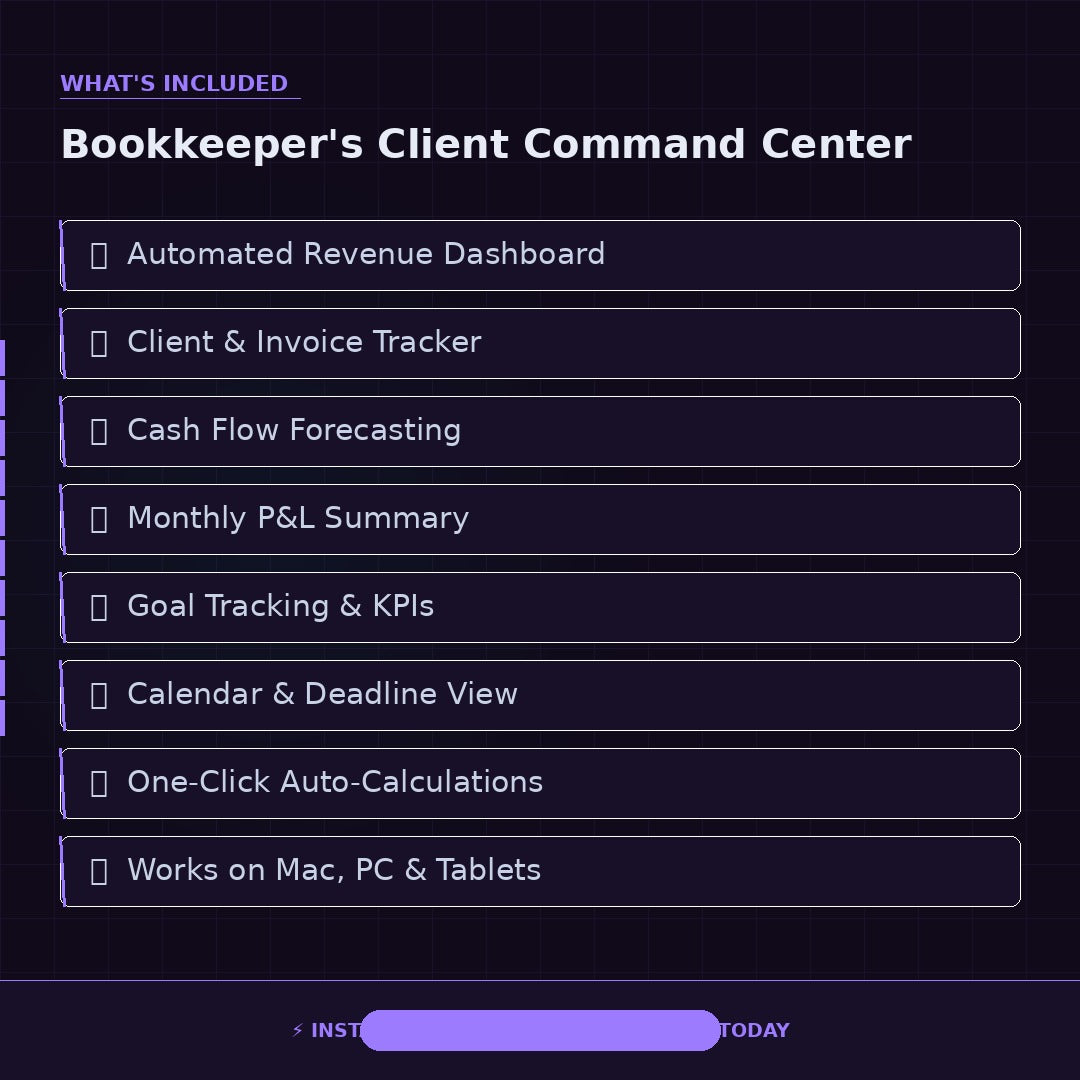 Bookkeeper CRM Client Tracker | Accountant Client Management Excel Template | Billing Deadline Tracker