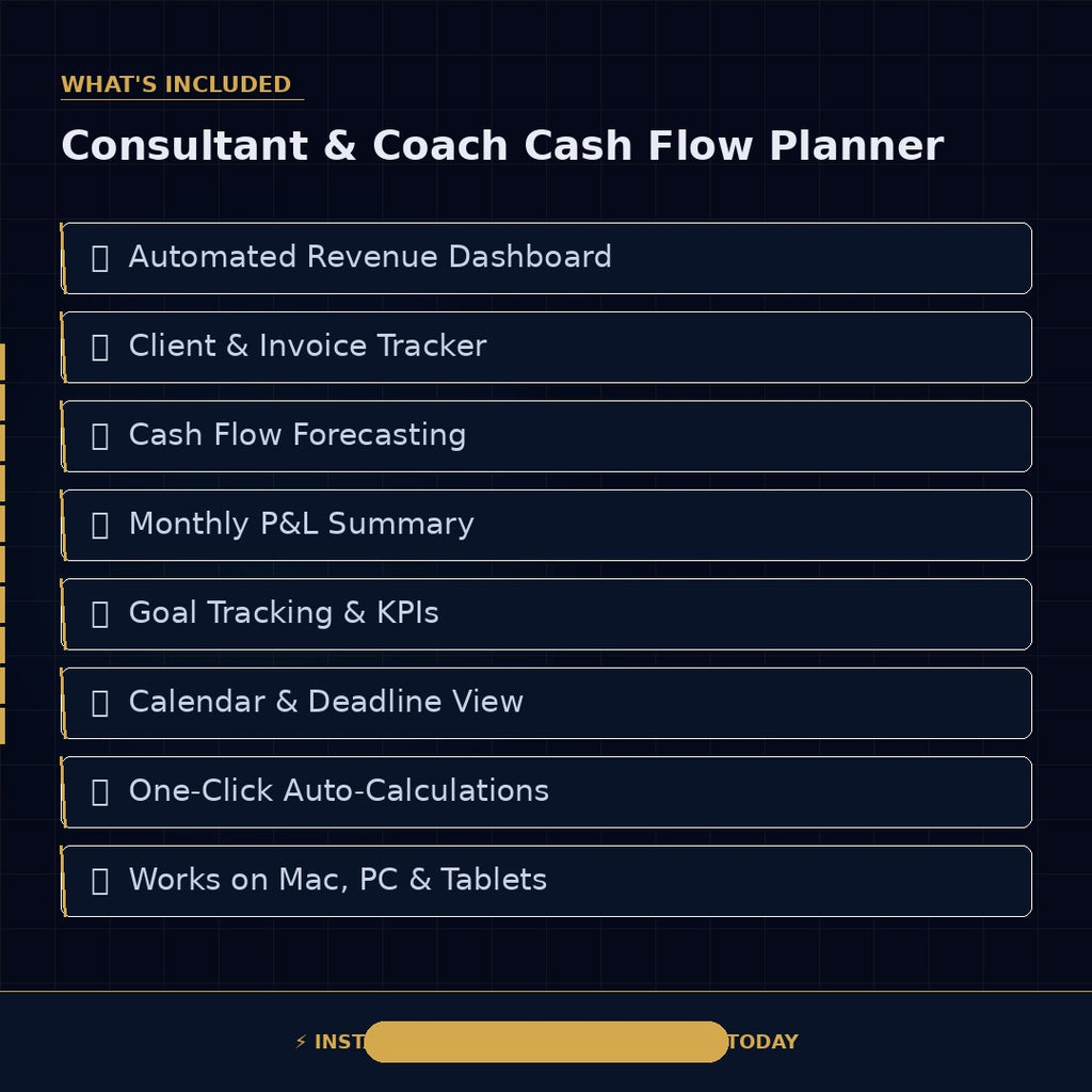 Cash Flow Planner for Consultants & Coaches | Budget Tracker Excel Template | Freelance Income Forecast