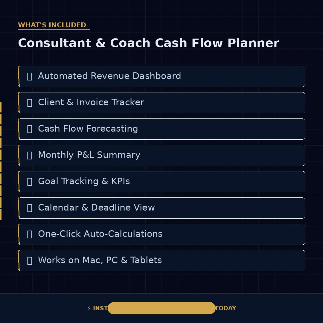 Cash Flow Planner for Consultants & Coaches | Budget Tracker Excel Template | Freelance Income Forecast