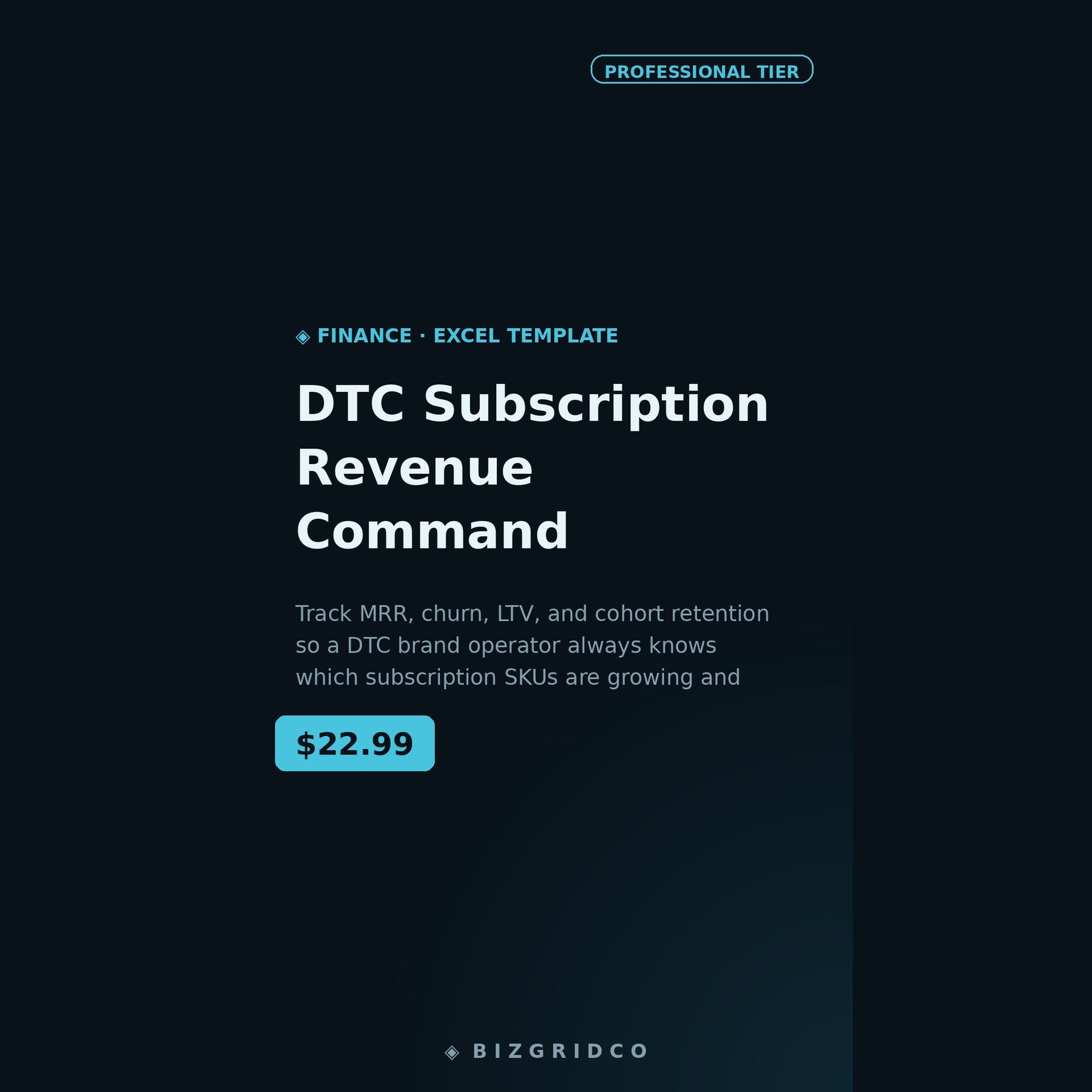 Subscription Revenue Tracker for DTC Brands | MRR, Churn, LTV and Cohort Retention Dashboard in Excel