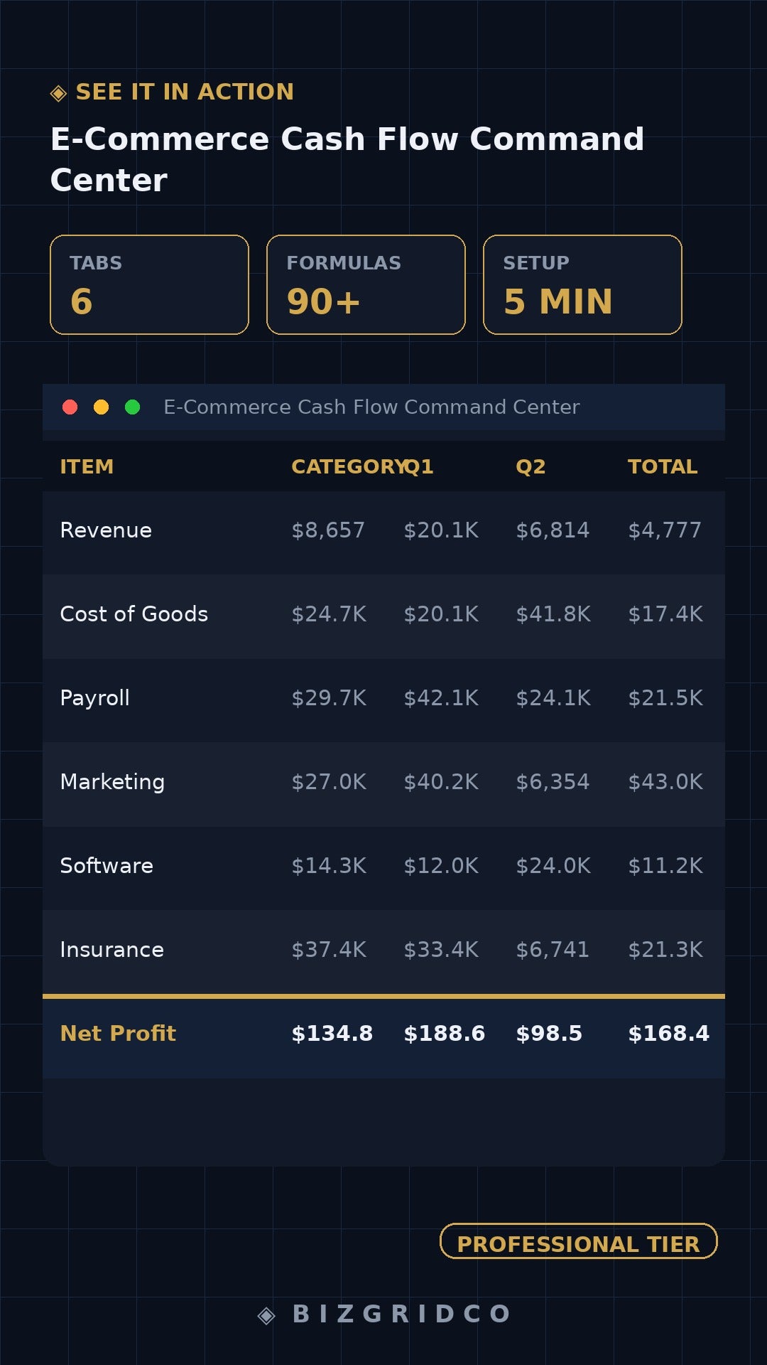 E-Commerce Cash Flow Tracker Spreadsheet | DTC P&L Dashboard | Shopify Amazon Multi-Channel Finance