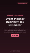 Quarterly Tax Estimator for Event Planners | Self-Employment Tax Tracker | 1099 Income Spreadsheet