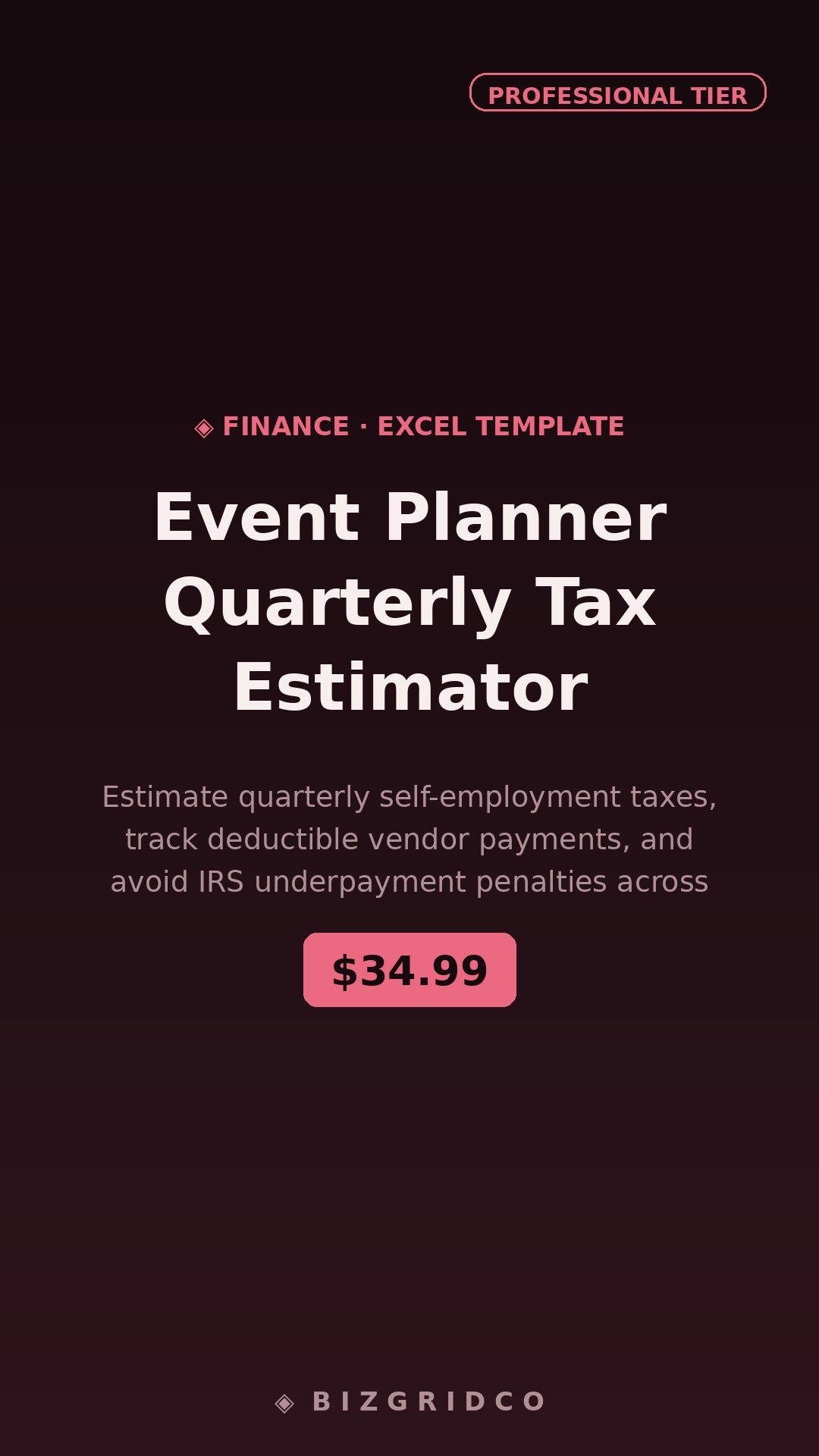Quarterly Tax Estimator for Event Planners | Self-Employment Tax Tracker | 1099 Income Spreadsheet