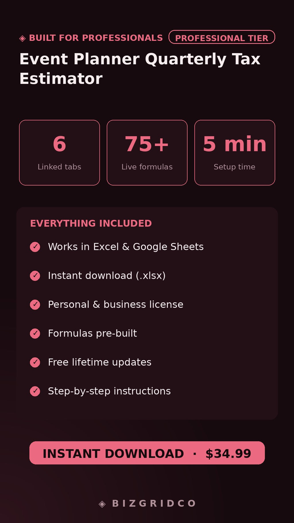 Quarterly Tax Estimator for Event Planners | Self-Employment Tax Tracker | 1099 Income Spreadsheet