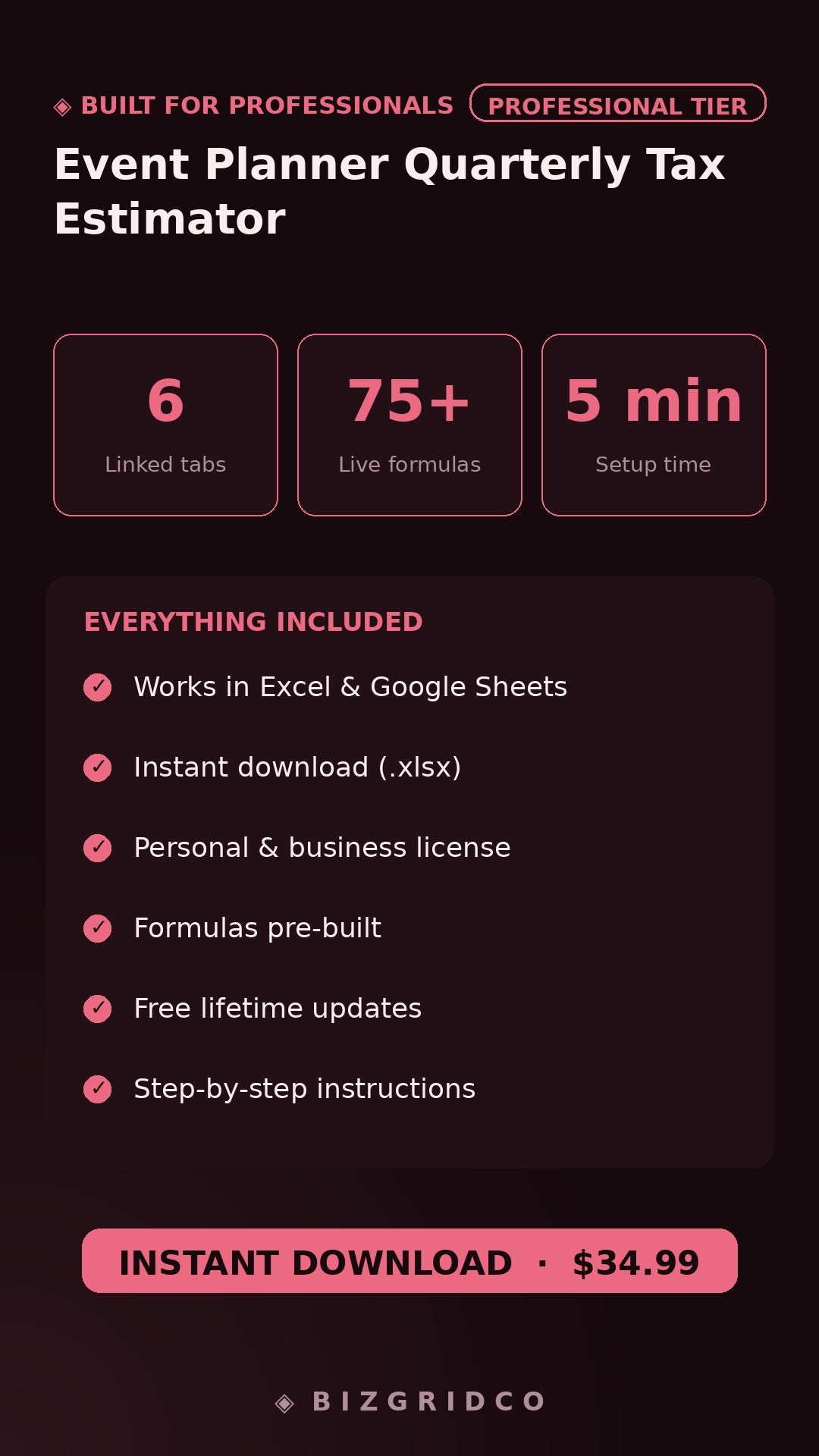 Quarterly Tax Estimator for Event Planners | Self-Employment Tax Tracker | 1099 Income Spreadsheet
