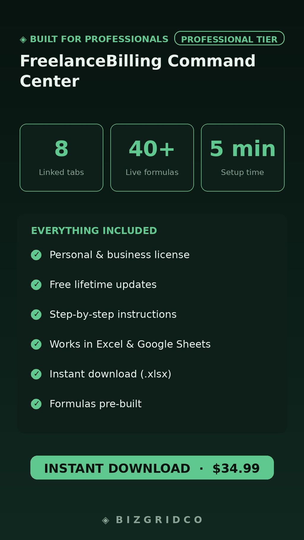 Freelance Billing Command Center | Invoice Tracker, Client Billing & Cash Flow Spreadsheet Template