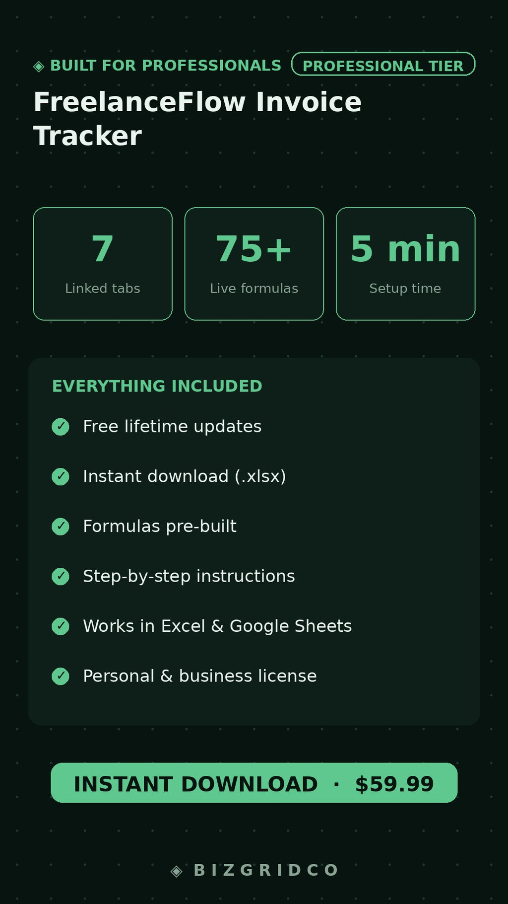 FreelanceFlow Invoice Tracker Spreadsheet | Freelancer Invoice Manager | Client Billing Cash Flow Template