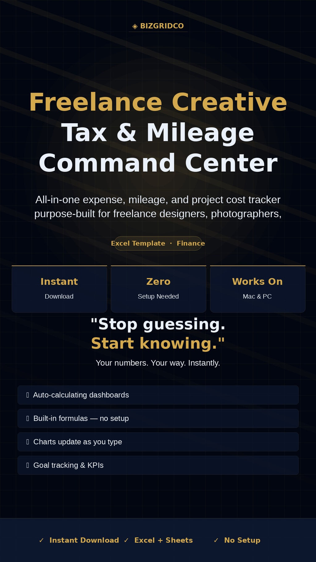 Freelance Tax Tracker Excel | Expense Mileage Log Schedule C | Designer Photographer Finance Template