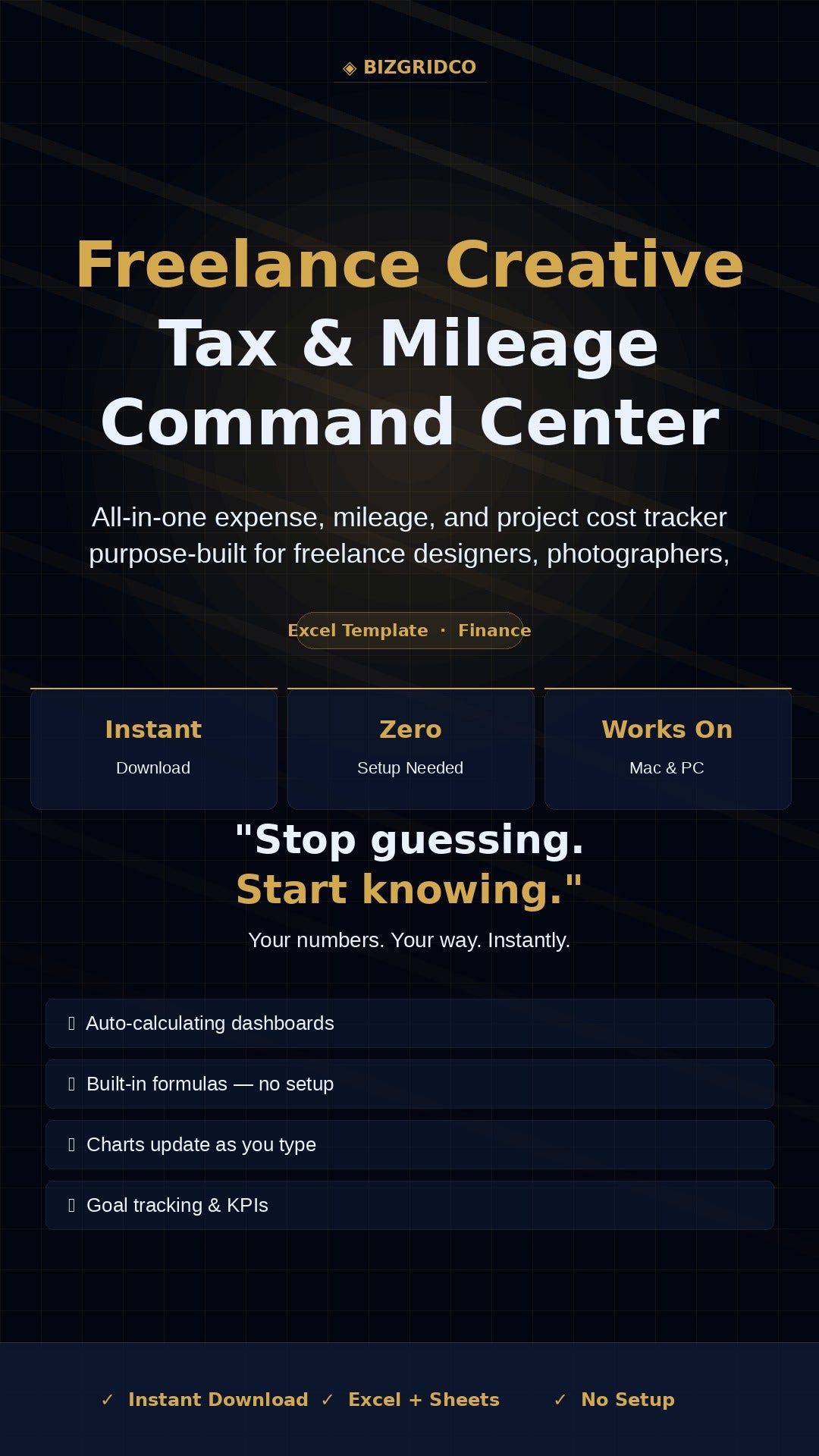 Freelance Tax Tracker Excel | Expense Mileage Log Schedule C | Designer Photographer Finance Template