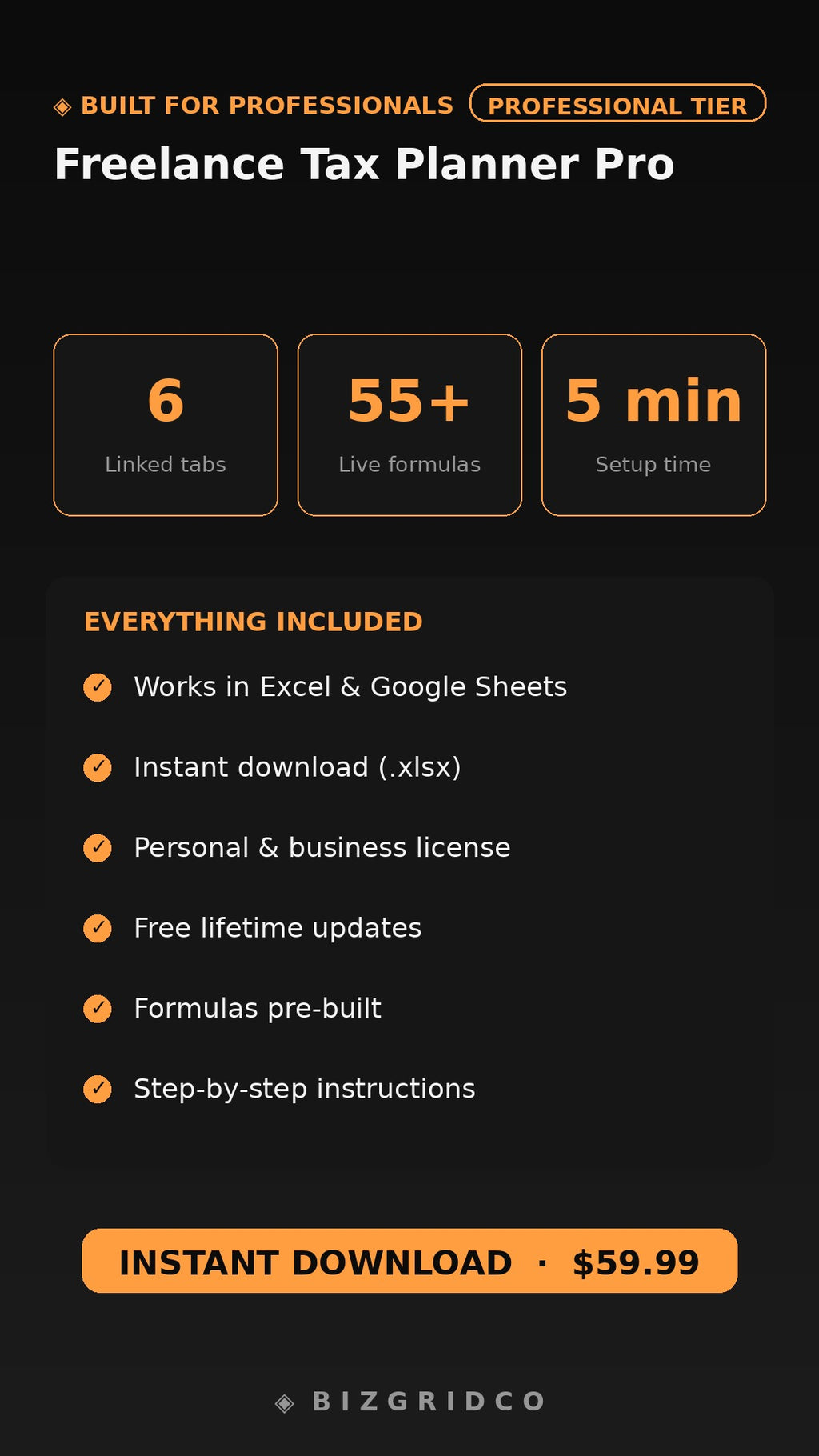 Freelance Tax Planner Pro | Quarterly Tax Tracker for 1099 Contractors & Solopreneurs spreadsheet