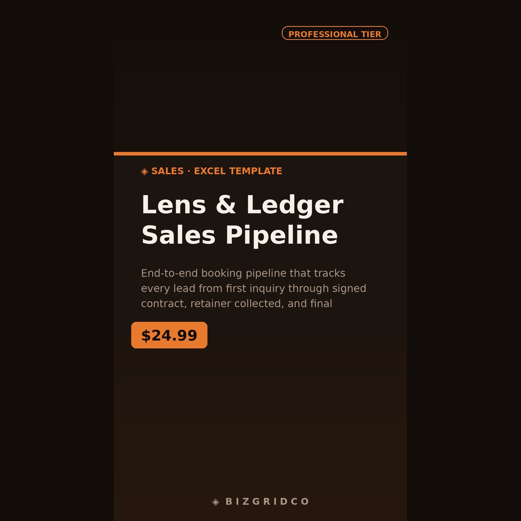 Photography Sales Pipeline Tracker | Lead-to-Booking Spreadsheet for Photographers with Revenue Dashboard