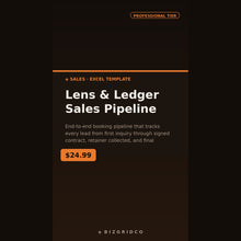 Photography Sales Pipeline Tracker | Lead-to-Booking Spreadsheet for Photographers with Revenue Dashboard