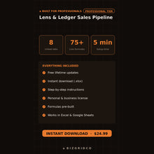 Photography Sales Pipeline Tracker | Lead-to-Booking Spreadsheet for Photographers with Revenue Dashboard