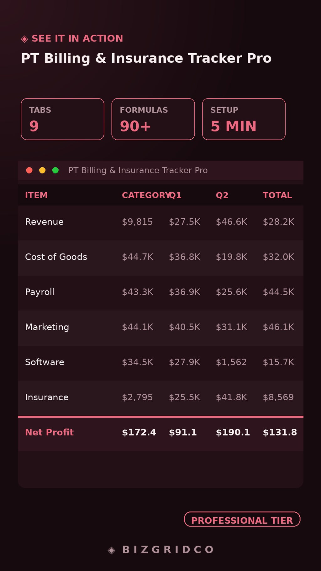 Physical Therapy Billing & Insurance Tracker | PT Revenue Cycle Claims Manager Spreadsheet Tool