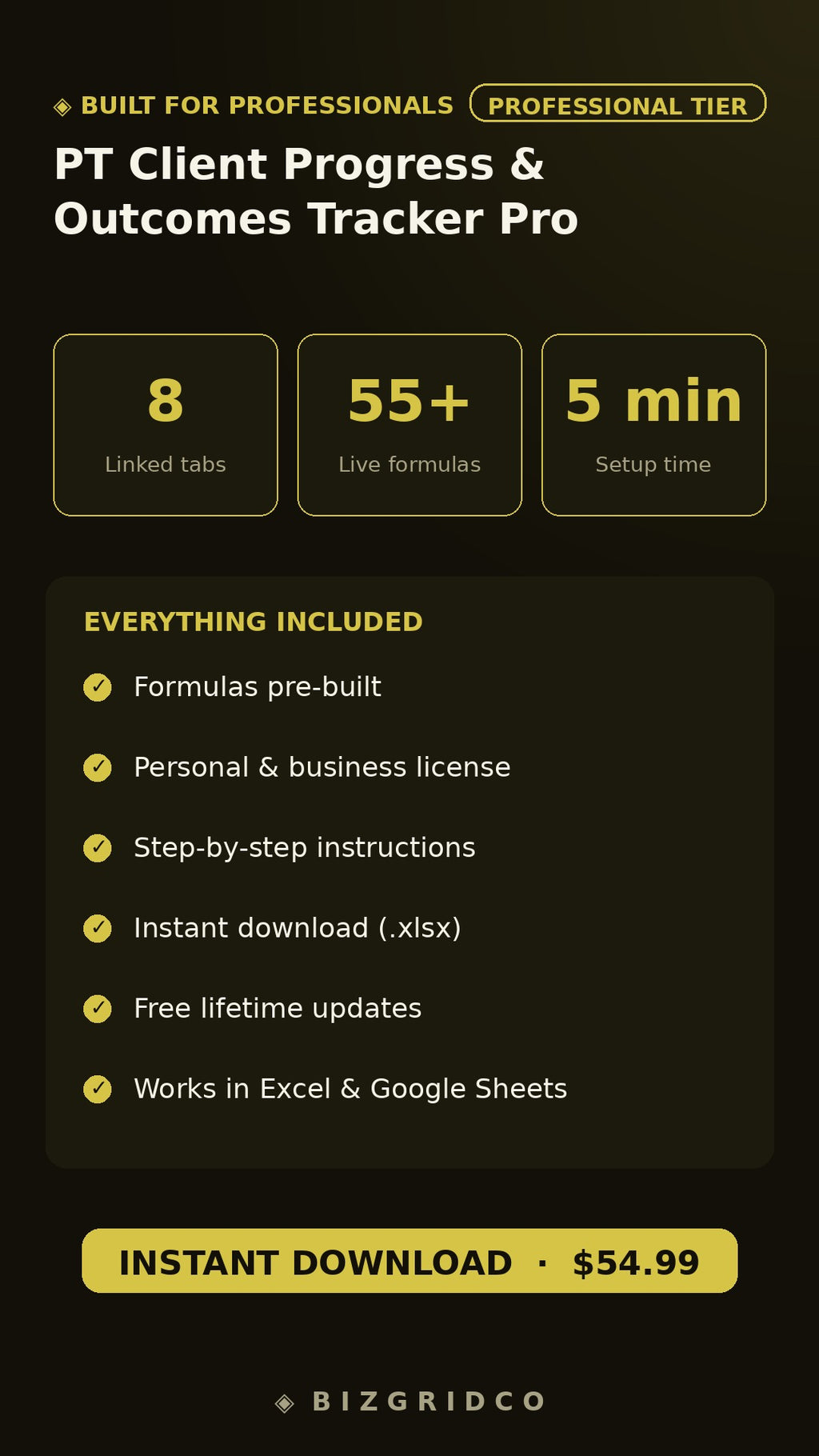 PT Client Progress & Outcomes Tracker Pro | Physical Therapy Excel Tracker | Patient KPI Dashboard