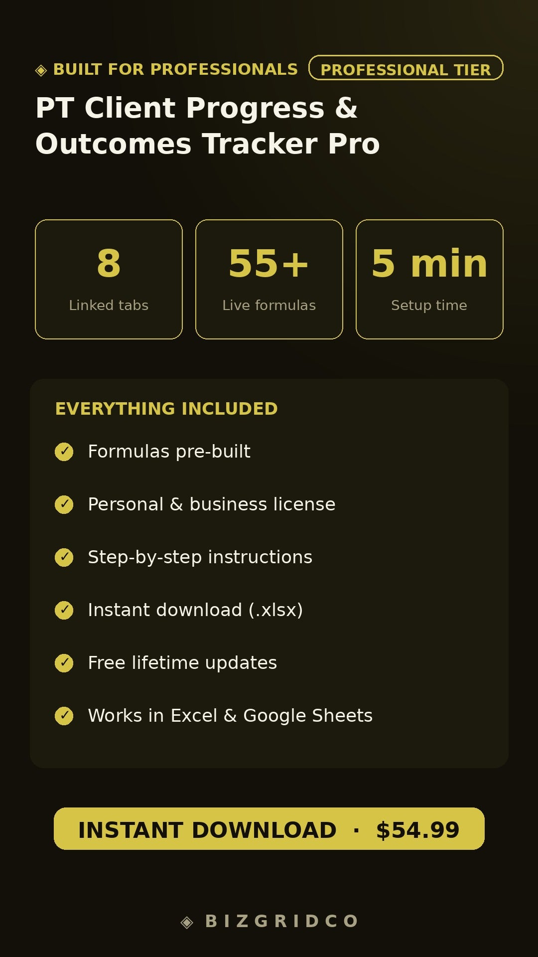 PT Client Progress & Outcomes Tracker Pro | Physical Therapy Excel Tracker | Patient KPI Dashboard