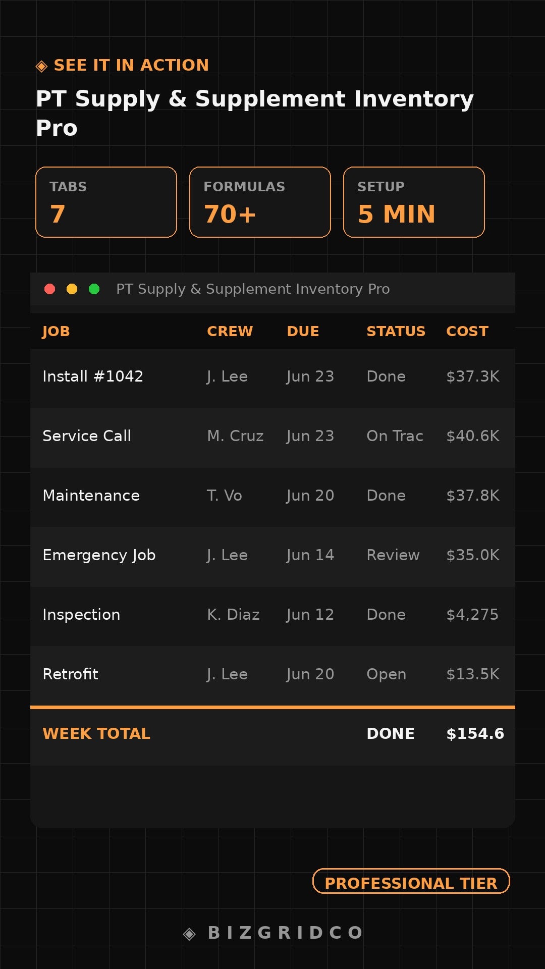 PT Supplement & Supply Inventory Tracker for Personal Trainers | Studio & Mobile Kit Management Excel
