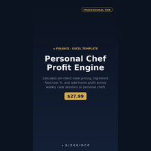 Personal Chef Pricing and Profit Tracker | Excel Spreadsheet for Food Cost, Client Billing & Weekly Income