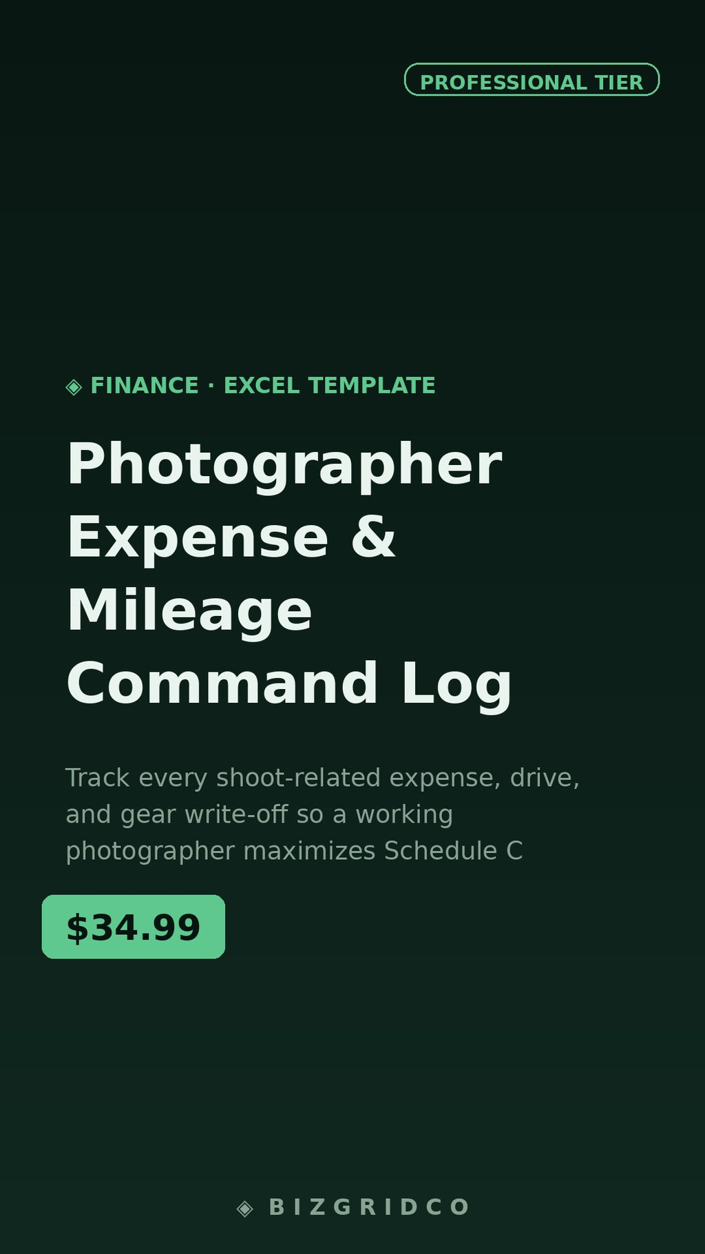 Photographer Expense & Mileage Log | Schedule C Tax Tracker | Freelance Studio Photography Business Finance