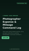 Photographer Expense & Mileage Log | Schedule C Tax Tracker | Freelance Studio Photography Business Finance