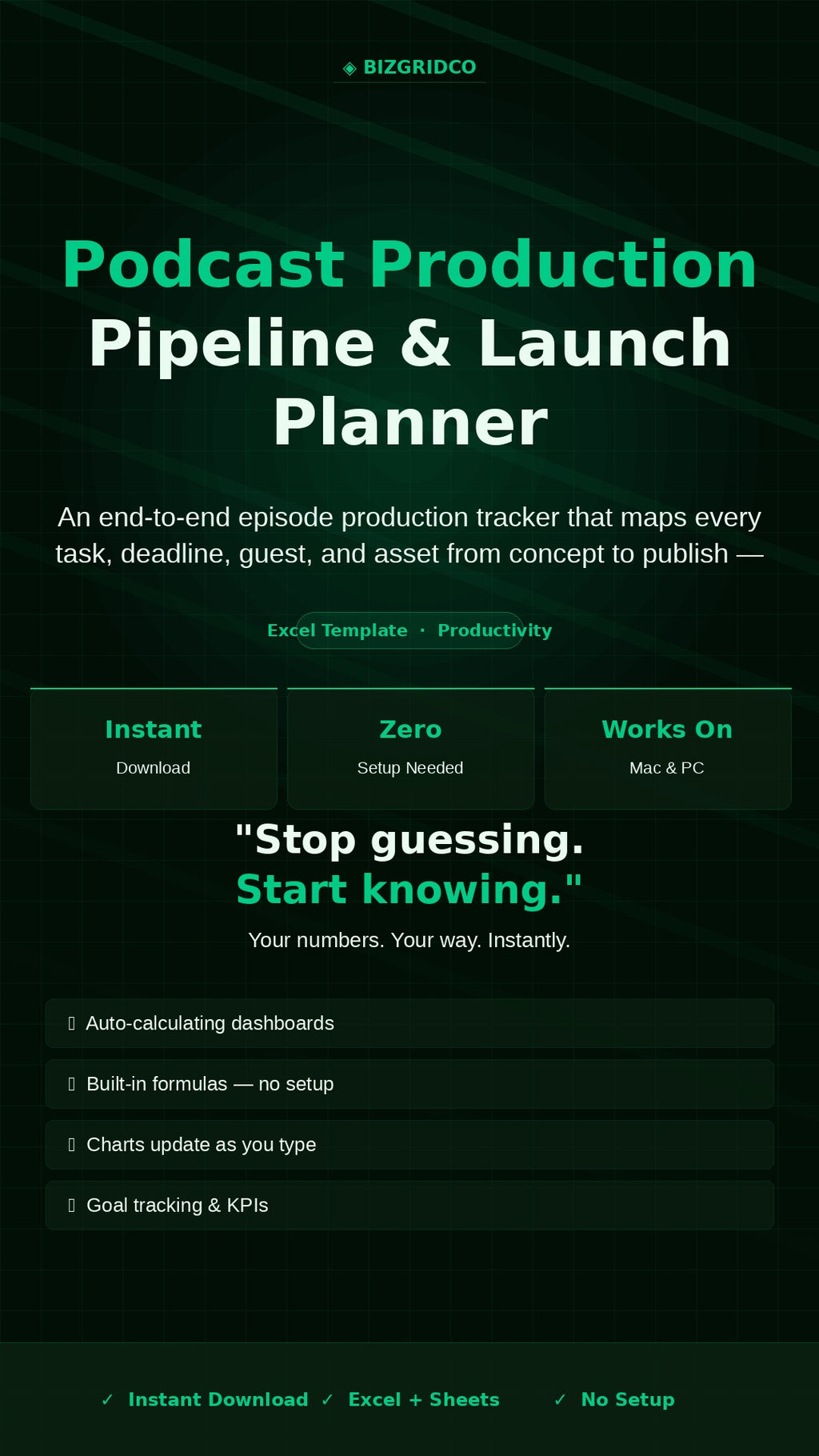 Podcast Production Planner Excel Template | Episode Tracker, Launch Checklist, Guest Tracker
