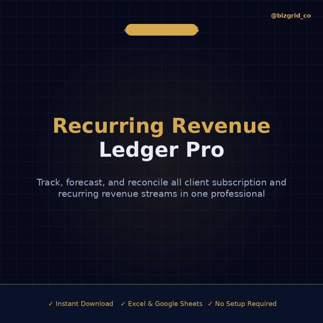 Recurring Revenue Tracker Excel Template | Subscription Income Ledger | Freelancer Bookkeeper Workbook