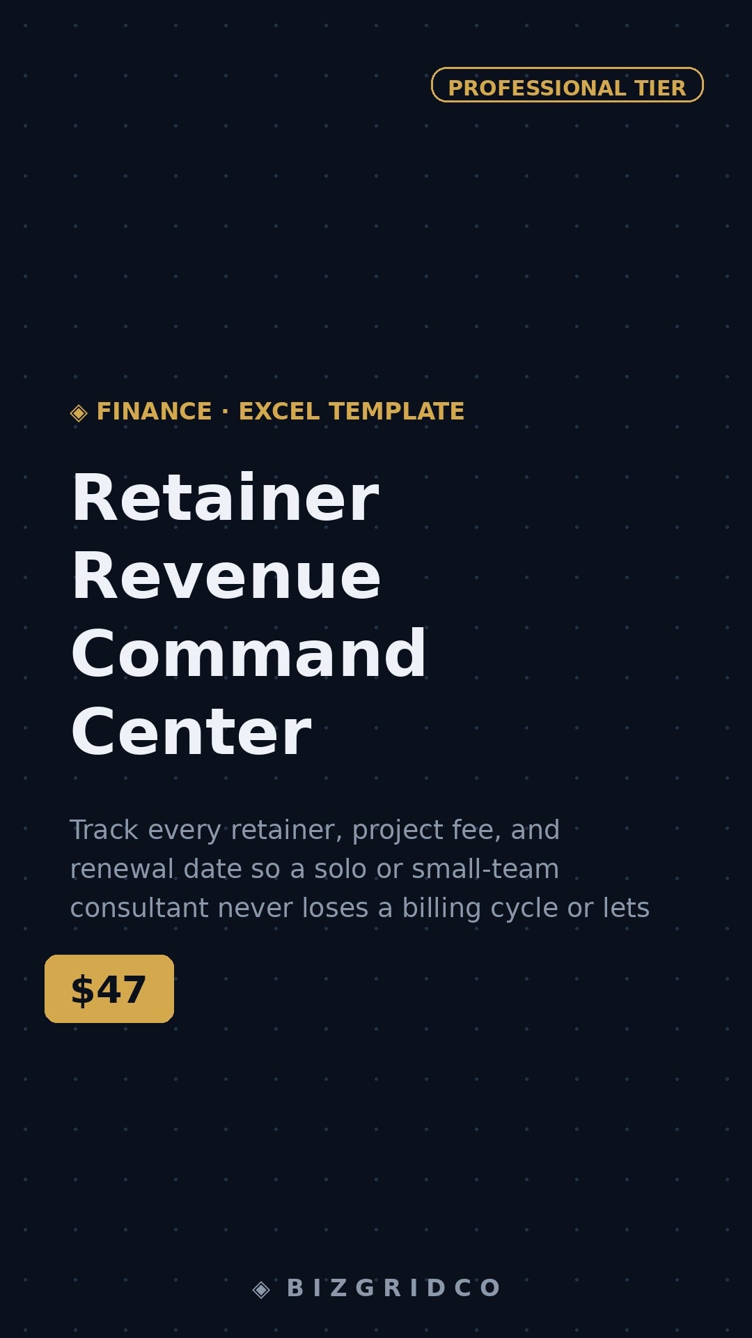 Retainer Revenue Command Center Tracker | Consultant Billing Dashboard | Client Contract Renewal Planner