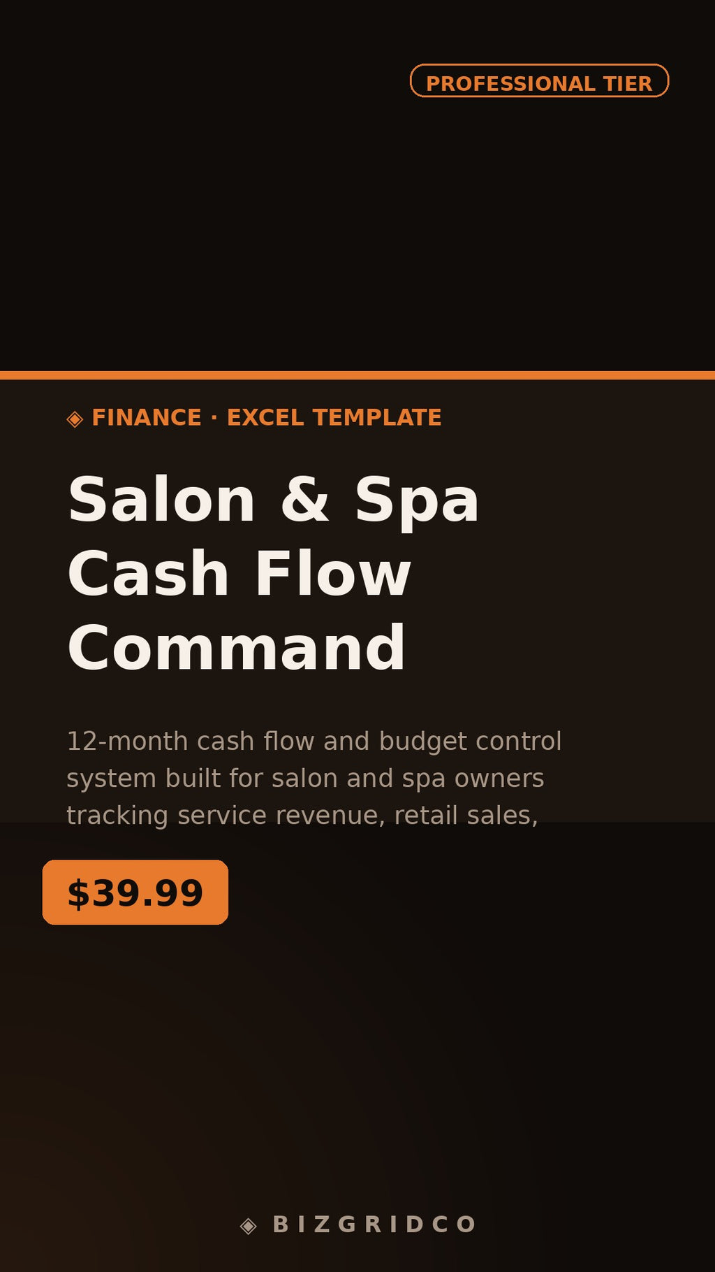 Salon Spa Cash Flow Tracker 12-Month Budget Planner Service Revenue Retail Payroll Spreadsheet System