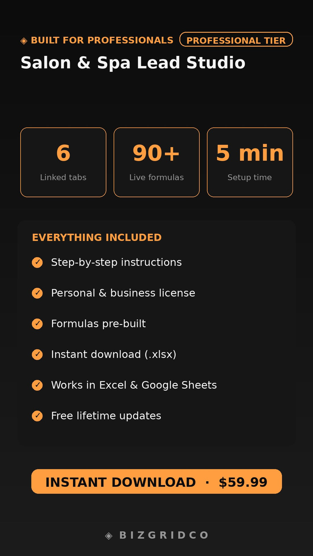 Salon Spa CRM Lead Tracker | Marketing ROI Spreadsheet | Client Conversion Studio for Salons