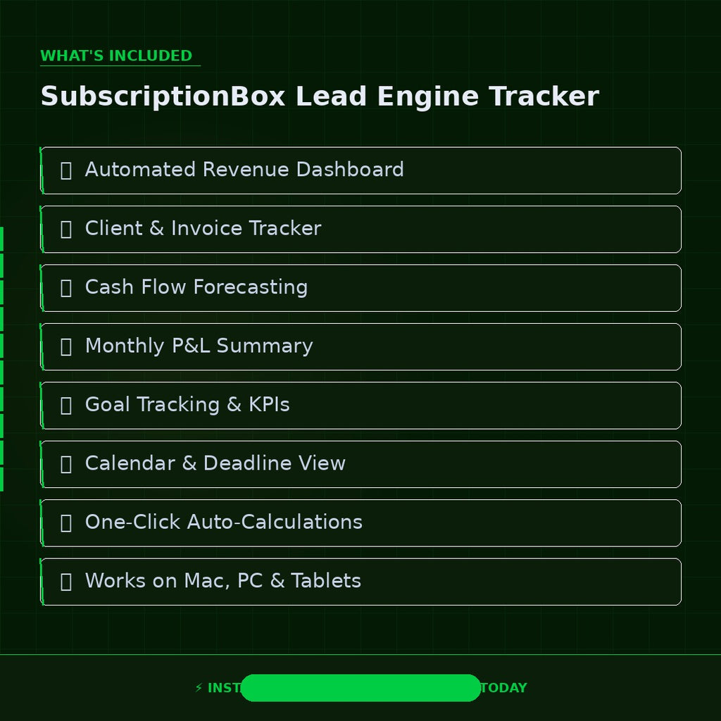 Subscription Box Lead Tracker Excel Template | Lead Capture Nurture Scoring Conversion Funnel CRM