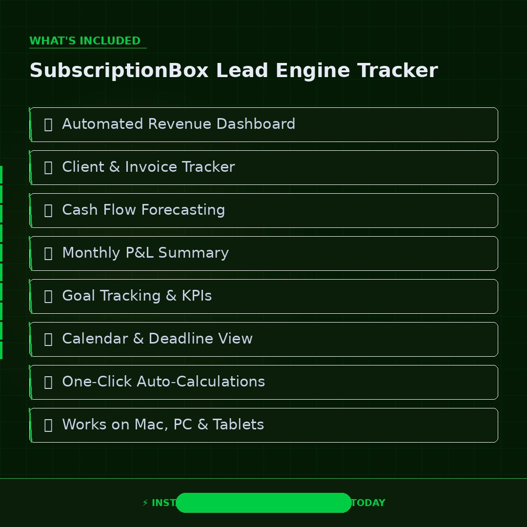 Subscription Box Lead Tracker Excel Template | Lead Capture Nurture Scoring Conversion Funnel CRM