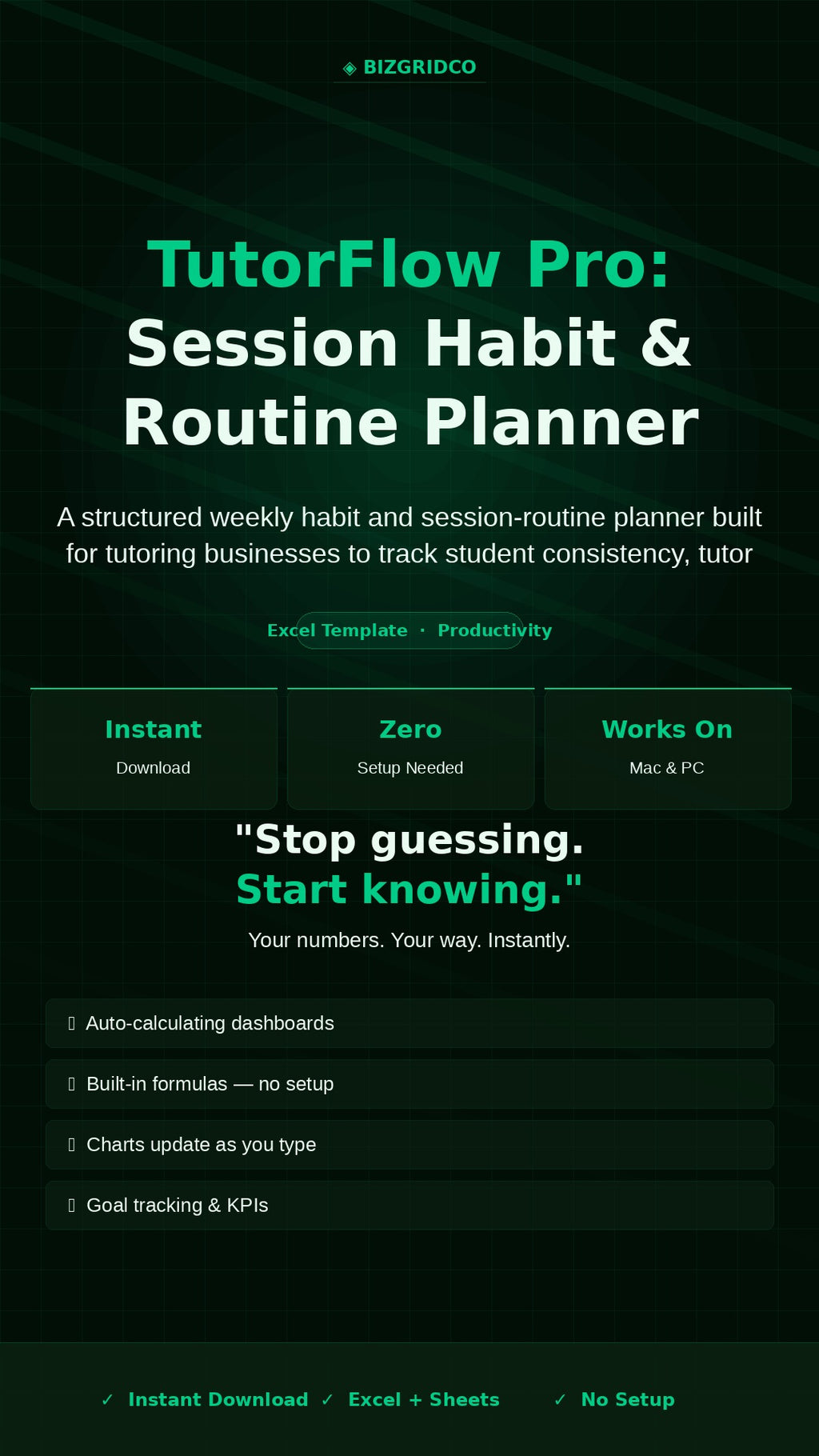 Tutor Session Planner Excel Template | Weekly Habit Tracker for Tutoring Business Student Scheduling