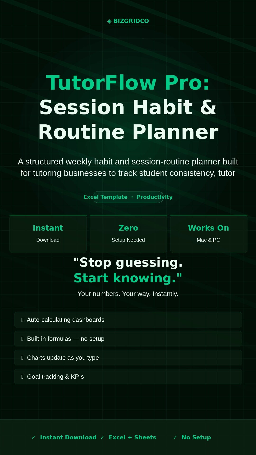 Tutor Session Planner Excel Template | Weekly Habit Tracker for Tutoring Business Student Scheduling