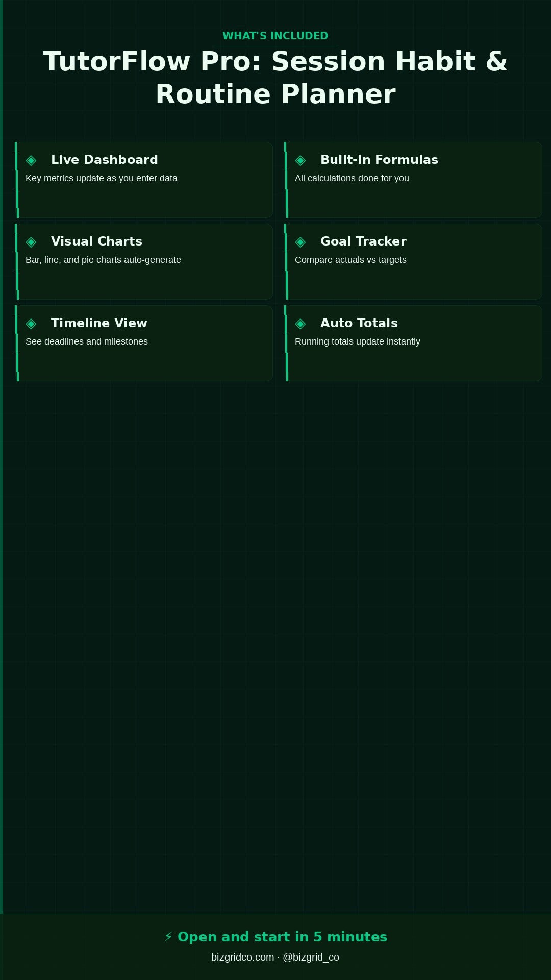 Tutor Session Planner Excel Template | Weekly Habit Tracker for Tutoring Business Student Scheduling