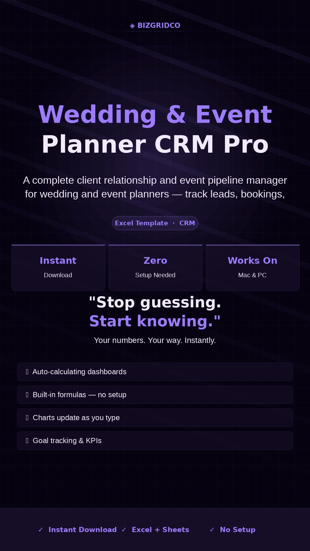 Wedding Planner CRM Template Excel | Event Client Tracker Leads Bookings Vendor Revenue Pipeline Manager