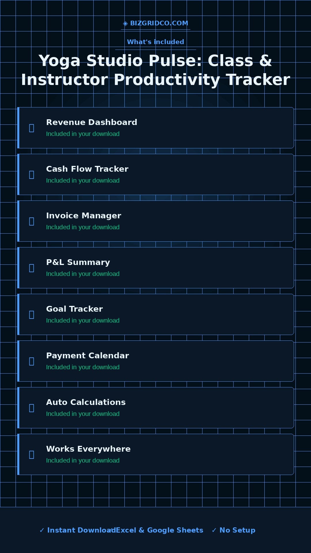 Yoga Studio Tracker Excel | Class Attendance, Instructor & Revenue Per Mat Spreadsheet Template