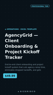 Agency Client Onboarding Tracker | Project Kickoff Template | Notion Dashboard for Agencies - BizGridCo.