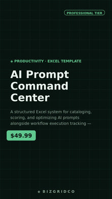 AI Prompt Command Center | Excel System for ChatGPT Claude Gemini | Prompt Library & Workflow Tracker - BizGridCo.
