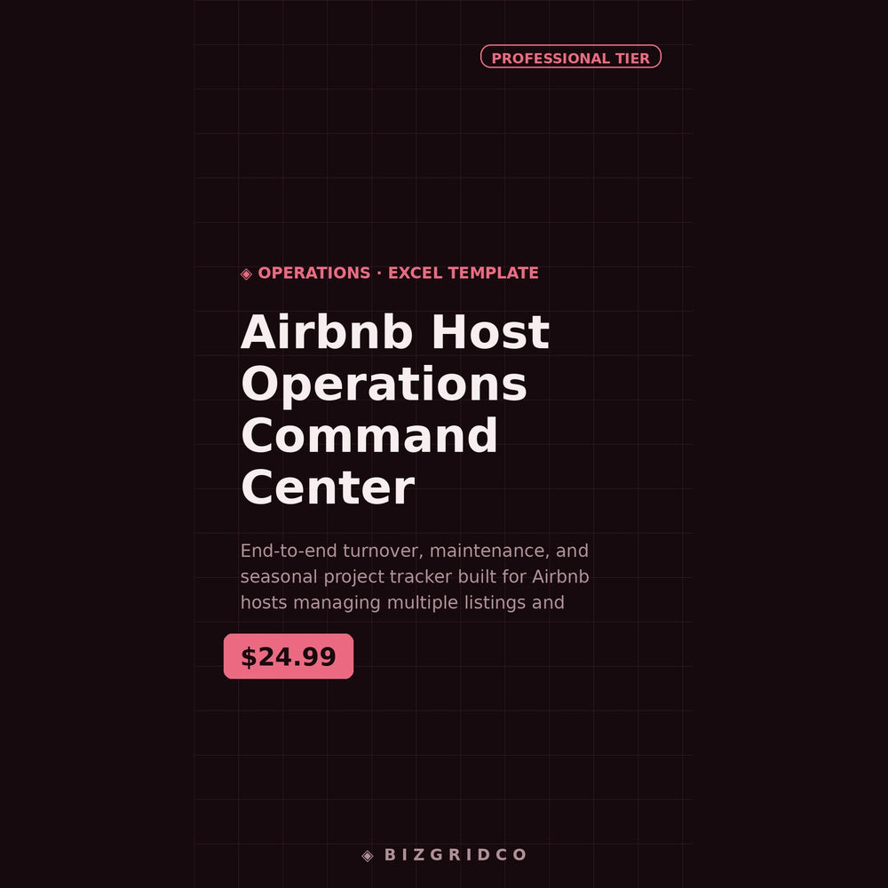 Airbnb Host Operations Tracker for Multiple Listings | Turnover, Cleaning Crew and Maintenance Spreadsheet - BizGridCo.