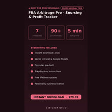 Amazon FBA Arbitrage Tracker | Retail Sourcing and Profit Calculator for FBA Sellers | Excel & Google Sheets - BizGridCo.