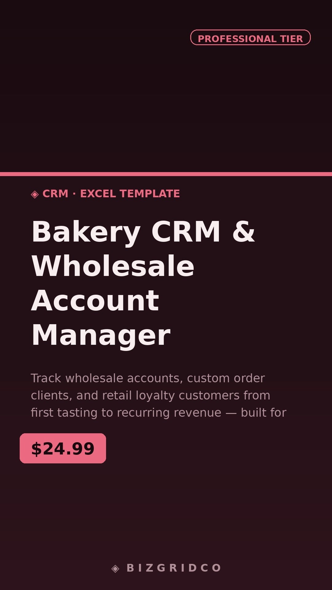 Bakery CRM & Wholesale Account Manager | Customer Tracker for Small Bakery Businesses in Excel & Sheets - BizGridCo.