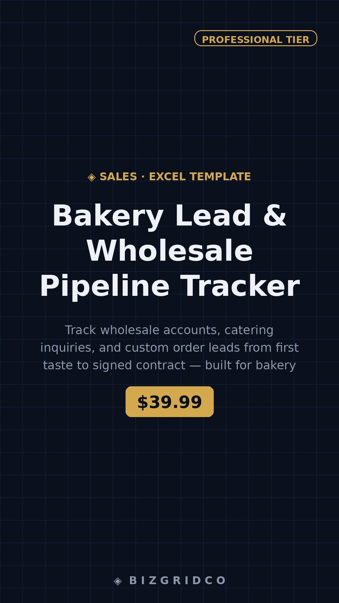 Bakery Wholesale Pipeline Tracker | Sales Lead Tracker Spreadsheet, Catering & Corporate Gifting Excel Template - BizGridCo.