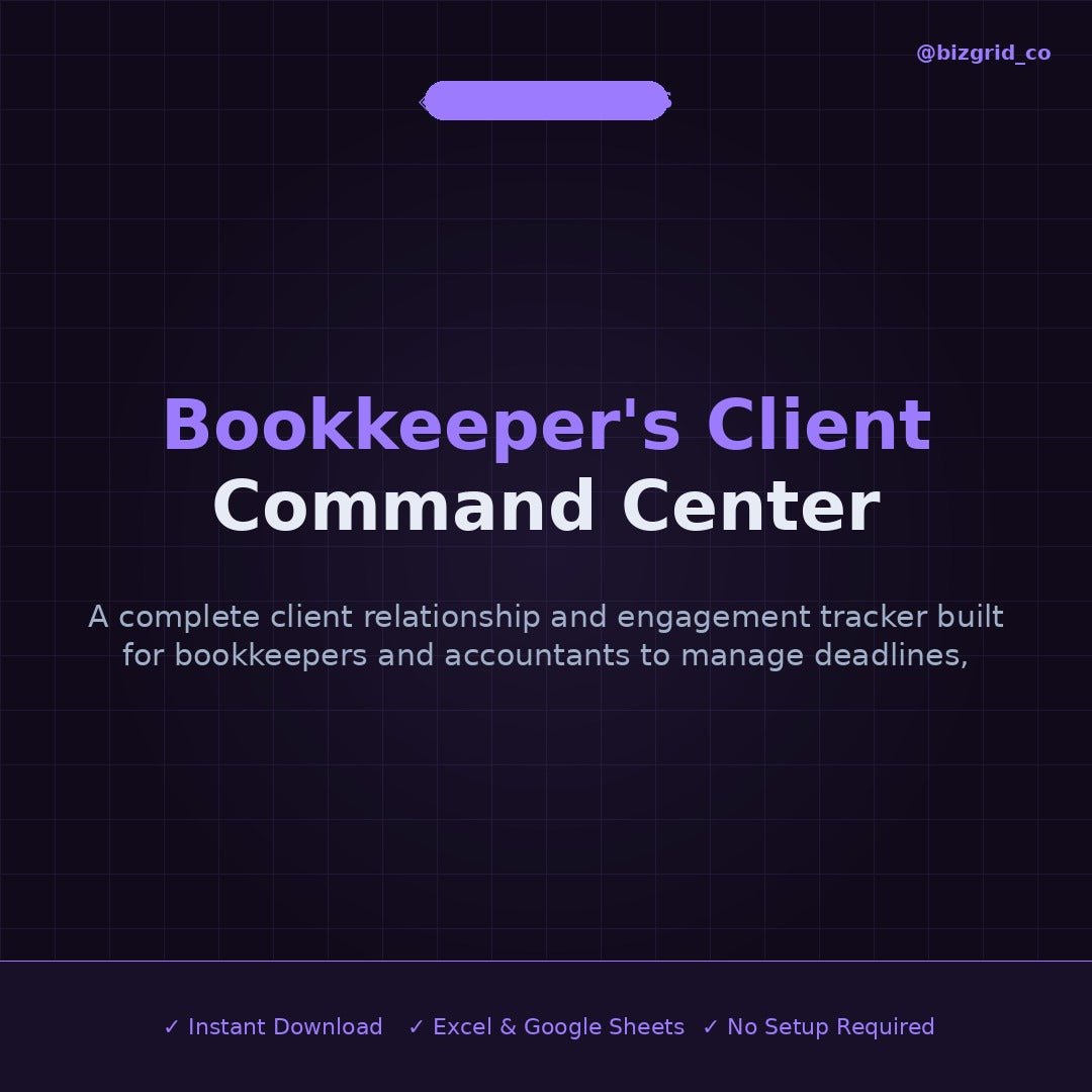 Bookkeeper CRM Client Tracker | Accountant Client Management Excel Template | Billing Deadline Tracker - BizGridCo.