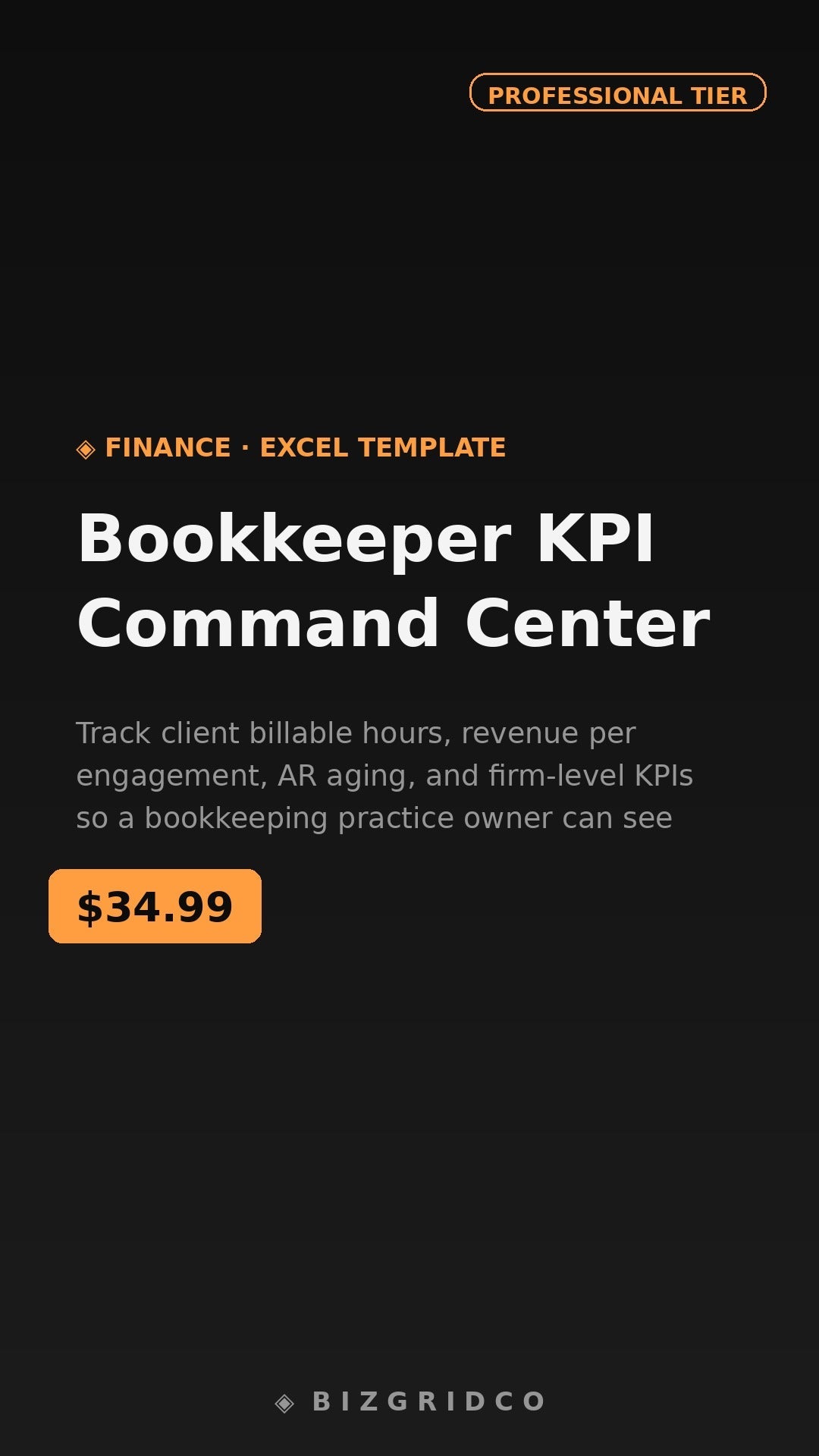 Bookkeeper KPI Dashboard | Bookkeeping Firm Tracker | Client Revenue AR Aging Staff Billable Hours - BizGridCo.